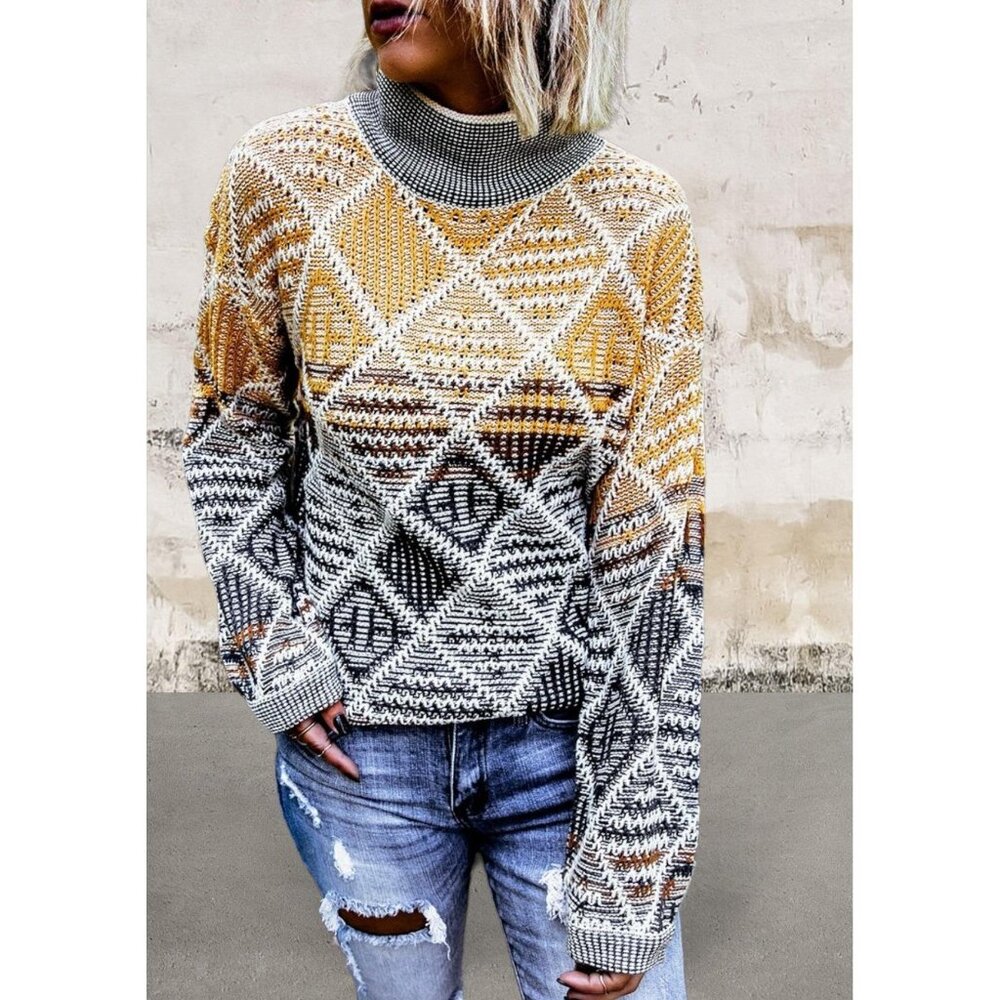 High Neck Colorblock Sweater